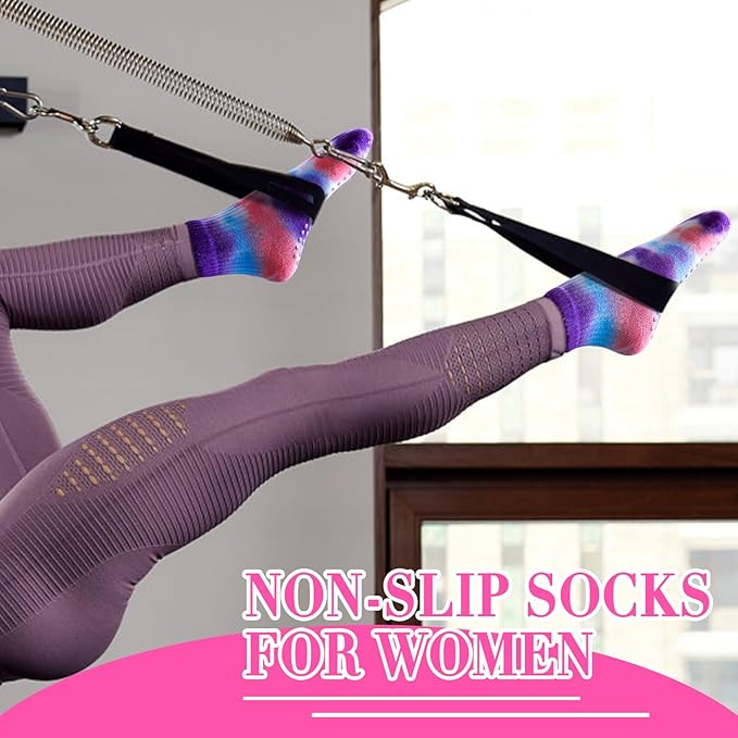 Non-Slip Pilates Yoga Socks with Grips for Women - Stylish Crew Socks for Barre, Ballet, and Workout (Size 5-9)