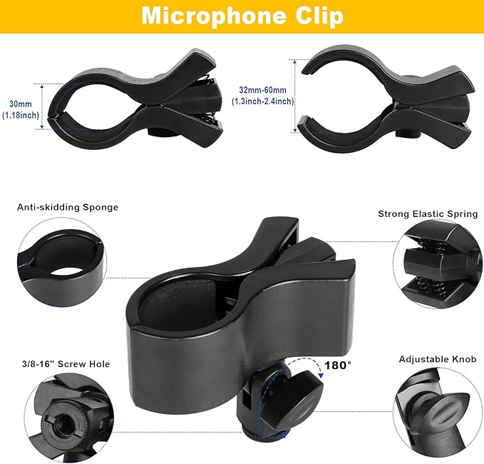 Studio Microphone Stand,Adjustable Mic Arm Clip Desktop Mount,1/4" and 5/8" Screw Adapters,Compatible with Fifine/Shure/Pyle / AT2020 / Razor/Rode/Blue Yeti & Snowball/Webcam Camera