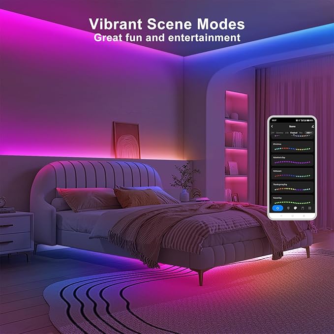 6.56ft Bluetooth RGB+IC COB Led Strip Light with App, Chasing COB Light Strip, Segmented Control, Music Sync, Color Changing Led Lights for Home Decor, Gaming, Cabinet, Desk
