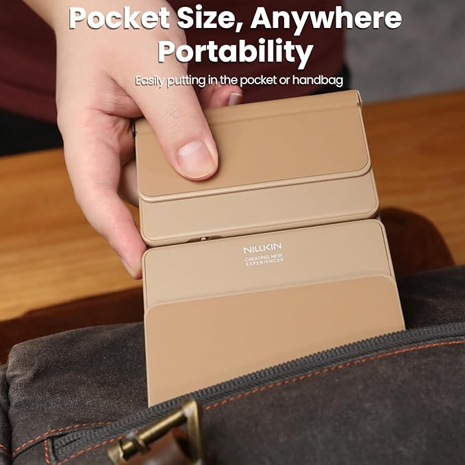 Nillkin Pocket Foldable Wireless BT Keyboard with Touchpad Number Pad for Study, Bussiness Trip, Travel Meeting for Tablet, Mobile Phone,Laptop, Full Size (Small) Keyboard (Khaki)