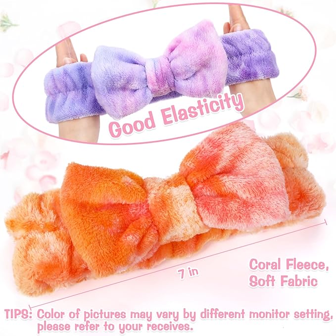 UMIKU 7 Pack Spa Headband for Women Facial Makeup Headband Soft Coral Fleece Bow Hair Band Head Wrap for Washing Face Mask Party Favors Christmas Gifts Stocking Stuffers Adult Spa Gifts for Women