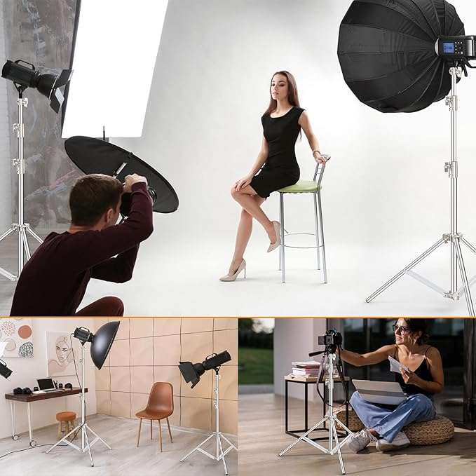 9.2 FT Stainless Steel Light Stand Photography, 2 Pack Heavy Duty Photography Tripod Stand with 1/4” to 3/8” Screw Adapter for Strobe,LED Video Light,Ring Light, Monolight, Softbox