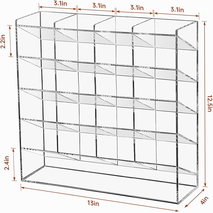 BEYGORM Acrylic Vertical Marker Organizer for 250 Markers with 21 Compartments, Clear Angled Pen & Pencil Holder, Large Desk Stationery & Art Supply Storage for Office & School (13 x 12.5 x 4 Inch)