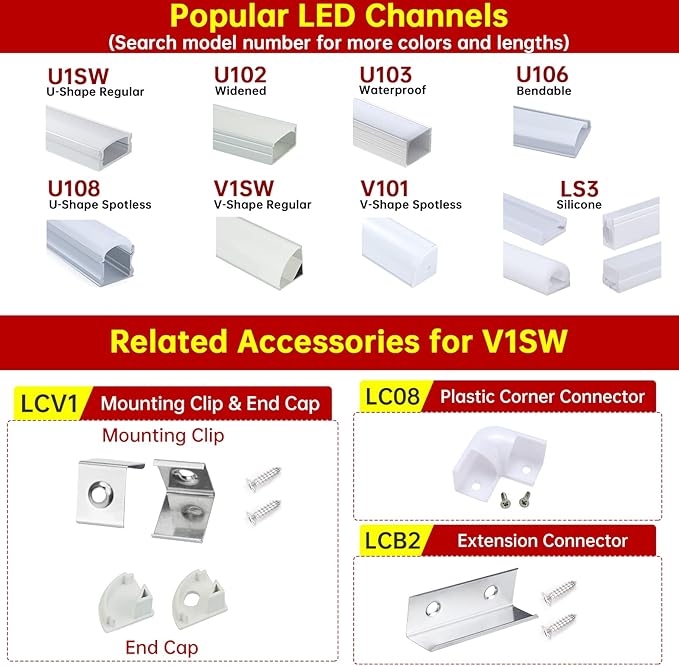 Muzata 10Pack 3.3FT/1M V Shape LED Channel Silver Aluminum LED Strip Diffuser Channel with Milky White Cover Frosted Corner Lighting Easy Installation V1SW WW 1M