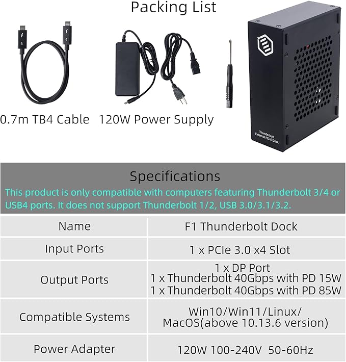 PCIe 3.0x4 to Thunderbolt 3/4 Mini Dock Support USB4, 85W PD Reverse Charging, DP 1.4 Port Output, Decklink Duo 2 Housing Enclosure for Laptops/Desktops (MK-F1)