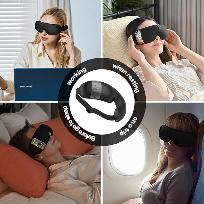 HuBDIC HubiCare Eye Massager with Heat, Vibration, and Music Helps Relieve Strain, Dark Circles, Dryness, and for Migraine Relief Relaxation and Better Sleep Gifts for Women/Men (Black)