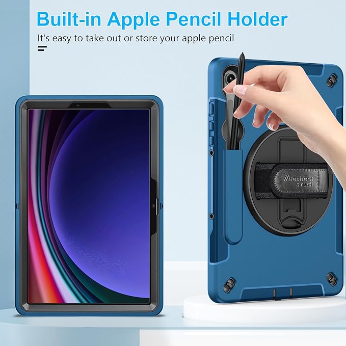 Case for Galaxy Tab S10 Lite &S10 FE S9 FE 10.9"/S9 11 Inch: TPU Cover for Samstng Tablet S10 FE/ 2025/ S9 FE & S9 2023 5G with Screen Protector- Stand- Handle-Shoulder Strap-S-Pen Holder-Blue
