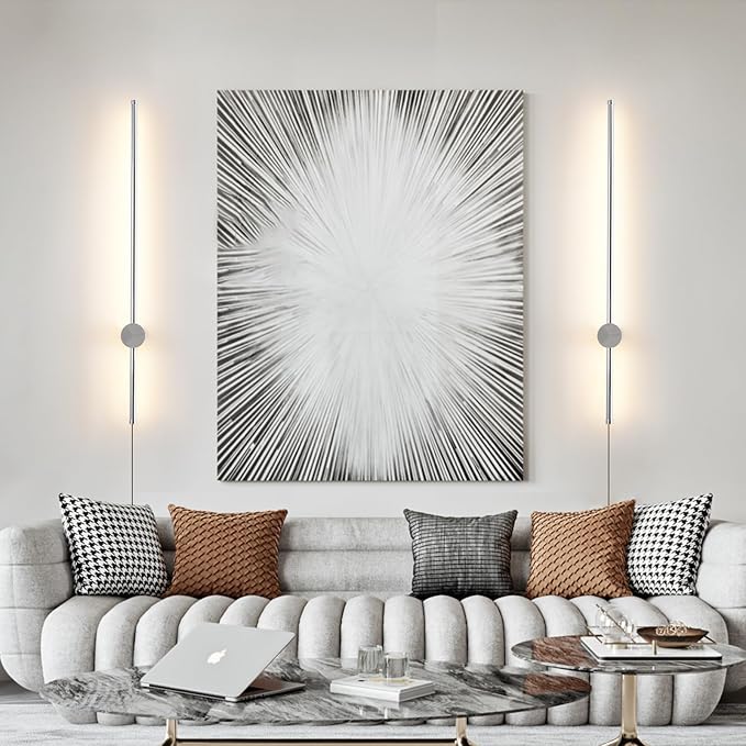 Modern Chrome Plug in Wall Sconce with Remote, Dimmable 31.5" LED Wall Sconces Set of Two with Memory Function, Adjustable Color Temperature Brightness, Timer, 350° Rotate, Hardwire or Plug-in