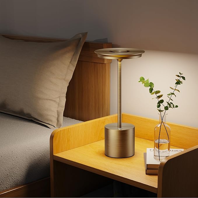 2Pack Cordless LED Table Lamp,Rechargeable Battery Desk Lamps, 3 Color Stepless Dimmable Metal Battery Table Lamps, LED Table Light for Bedroom/Restaurant/Outdoor (Bronze)