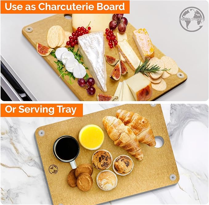 Earth’s Dreams Wood Cutting Board 17x12 Extra Large - Charcuterie Board, Non-Plastic, Non-Toxic, Heavy-Duty, Dishwasher Safe (Tan/Blacks)