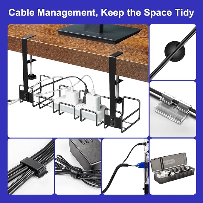 OneLeaf Cable Management Tray, No Drill Wire Management Rack, Office Wire Organizers for Cords, Computer Desk Accessories, Under Desk Organizer with Cable Organization