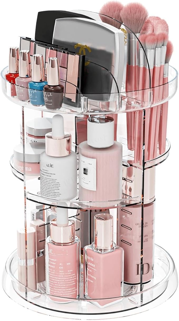Yieach 360 Rotating Makeup Organizer for Vanity,Clear Spinning organizer and Make up organizers for Counter,Adjustable Lazy Susan Bathroom Organizer for Beauty Product and Skin Care Storage Carousel