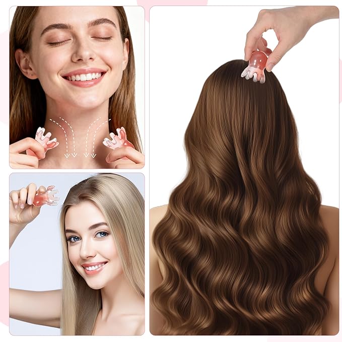 2 Pcs Octopus Head Massager Comb, Scalp Massager Tool Point Massage Comb Head SPA Equipment Acupressure Tool Scalp Scratcher with 8 Unique Points, for Heads and Body Relaxation (Pink)