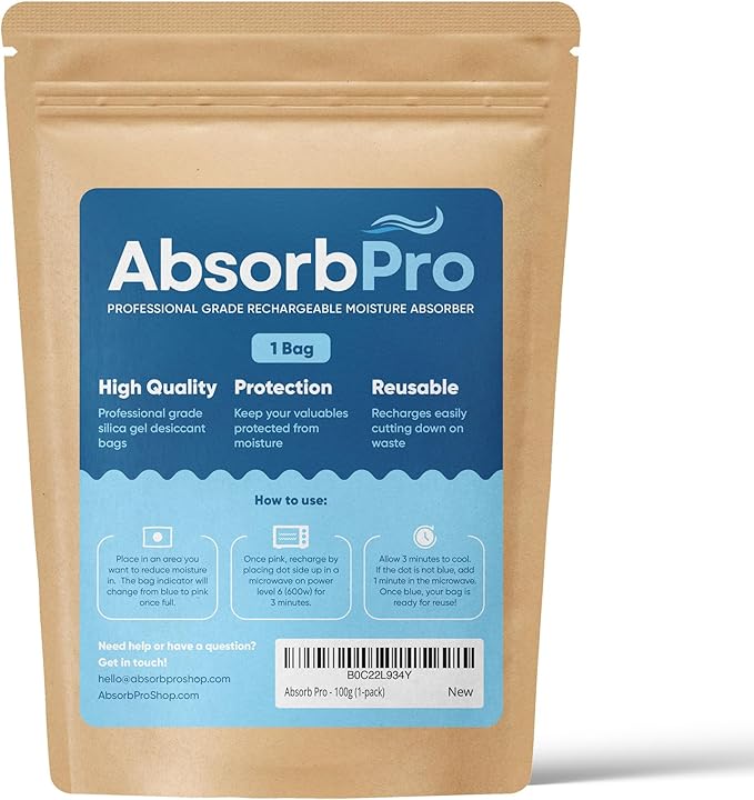 Rechargeable Dehumidifier Bag 1-Pack - 100g Reusable Moisture Absorbers - Silica Gel Packets for Bins, Totes, Gun Safe, Food Storage, Clothes, Cars, and Boats