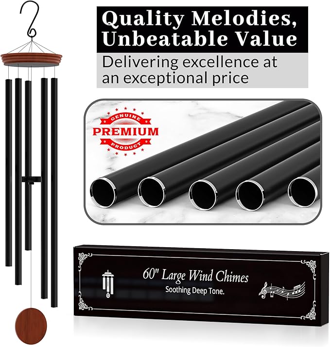 60" Extra Large Wind Chimes for Outside Deep Tone - Soothing Wind Chimes Outdoor Unique, Big Huge Long Windchimes for Outside for Outdoors