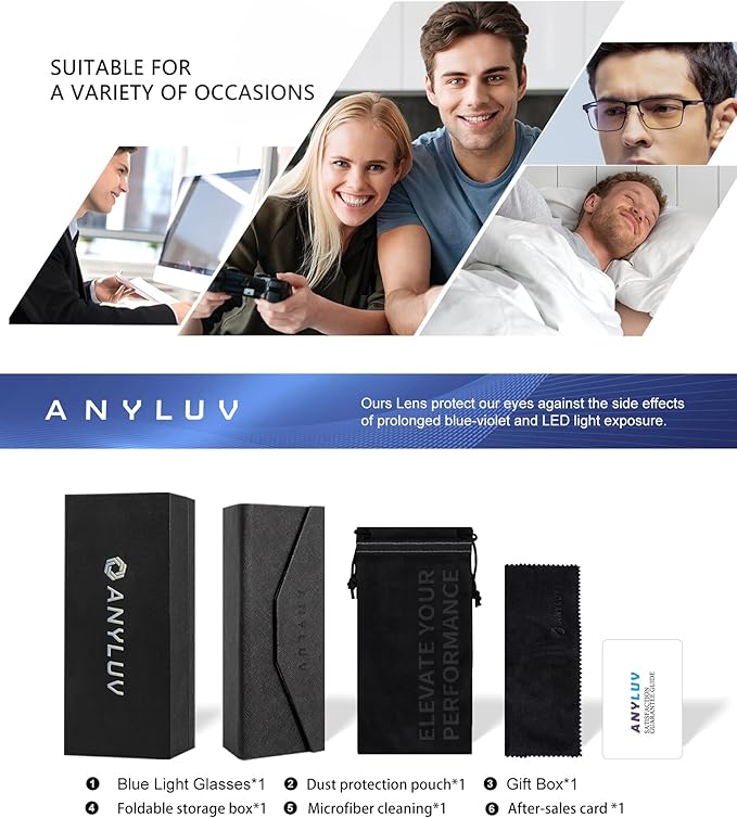 ANYLUV Blue Light Glasses for Men/Women, Lightweight Blue Light Blocking Glasses, Anti-Eye Strain Computer Glasses for Gaming