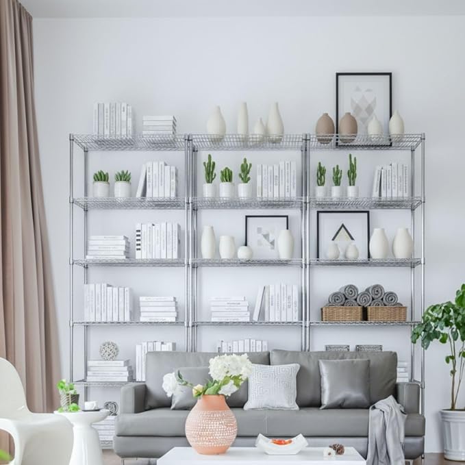 Heavy-Duty Chrome Steel Wire Shelving NSF Certified. Adjustable Storage Rack for Kitchen,Garage,and Laundry Utility Room (Chrome-5Tiers-36x14x72)