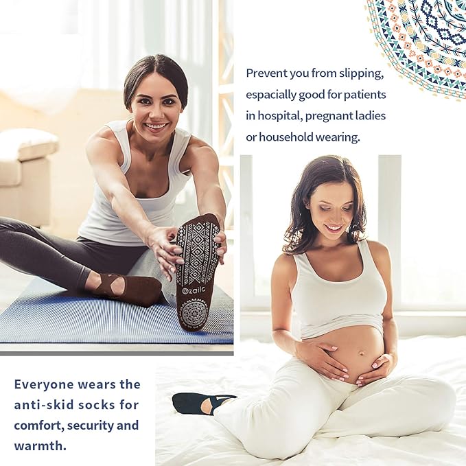 Ozaiic Yoga Socks for Women Non-Slip Grips & Straps, Ideal for Pilates, Pure Barre, Ballet, Dance, Barefoot Workout