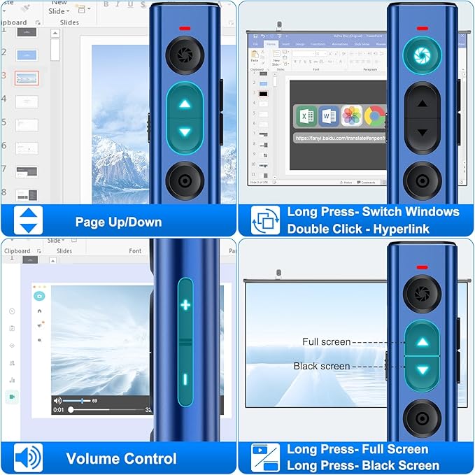 Rechargeable Wireless Presenter Remote for PPT, 2.4GHz Presentation Remote Slide Advancer Powerpoint Clicker for Mac/Computer/Laptop/Keynote