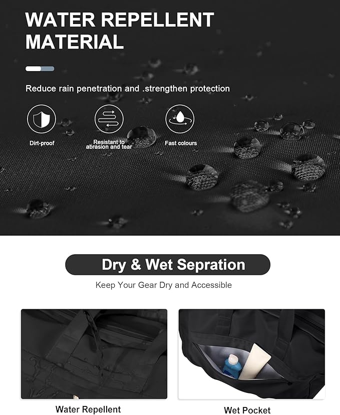 Gym Bag for Women Men, Sport Duffel Bag with Toiletry Bag & Shoe Compartment,Waterproof Travel Weekender Overnight Carry on Bag for Yoga with Trolley Sleeve, Black Set