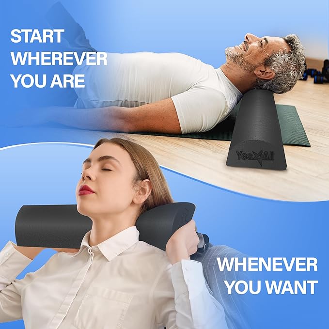 Yes4All Medium Firm Half Foam Rollers for Post-Workout Relaxation, 12/18/24/36 inch PE Foam Roll for Back Massage & Yoga Exercise