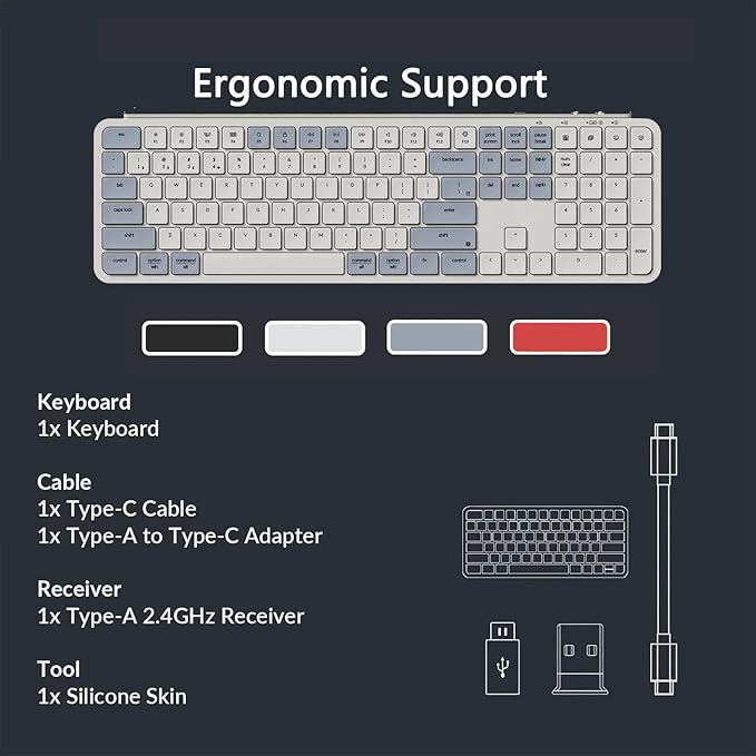 Keychron B6 Pro Full-Size Ultra-Slim Wireless ZMK Custom Keyboard, Triple-Mode 2.4 G/Bluetooth 5.2/Wired Programmable, Lightweight Quiet Key with Numeric Keypad for Mac/Windows, Retro Blue