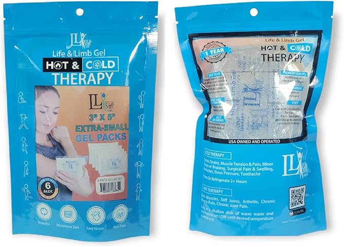 Extra Small Mini Reusable Gel Ice Pack for Injuries (3 X 5 Inches) USA Made Quality Hot Cold Packs - Pain Relief Dental Eye School Gym Breast Medication Transport by Life and Limb Gel (6)