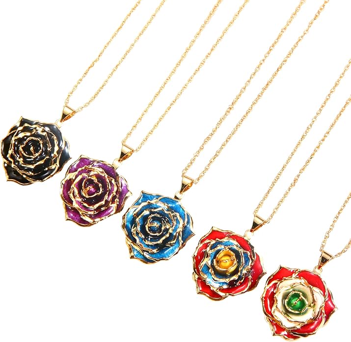 AliveRose Real Rose Gold Dipped Necklace Gifts for Women, 24K Gold Dipped Rose Pendant Necklace Jewelry Mothers Day Anniversaries Birthday Christmas Special Occasions Gifts for Her Mom Wife