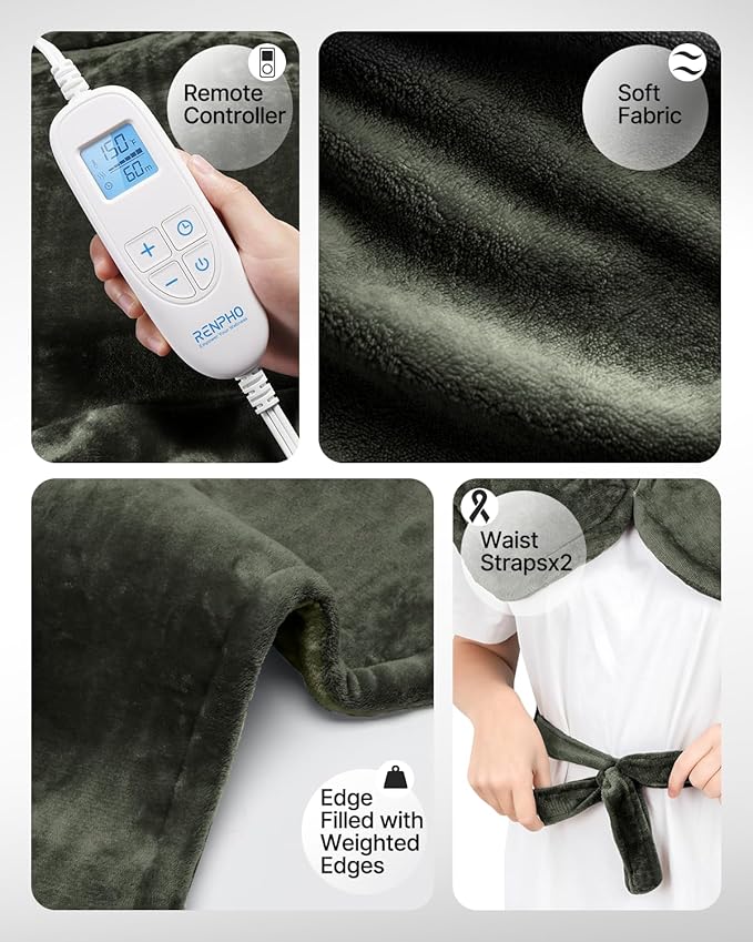 RENPHO Heating Pad for Back Pain & Period Cramps,Birthday Christmas Gifts for Women Men Mom Dad Seniors, FSA Eligible, Weighted Heat Pad for Neck and Shoulders, 24"x33", ETL Certified, Green