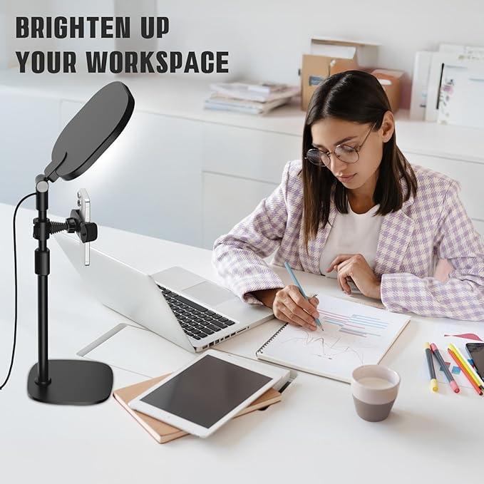 Desk Ring Light with Stand and Phone Holder, 3000K-6500K Dimmable Computer Ringlight for Laptop, Video Conference Light for Zoom Meeting, Video Calls, Webcam, Desktop Light for Video Recording