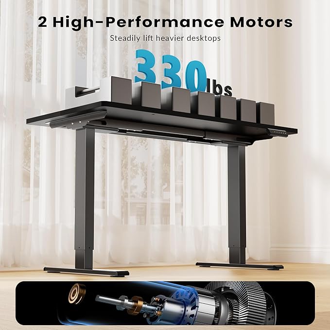 Dual Motor Electric Standing Desk Frame for 40 to 90" Table Tops, 330lbs Weight Capacity,Ergonomic Standing Height Adjustable Base with Memory Controller,Black Frame Only