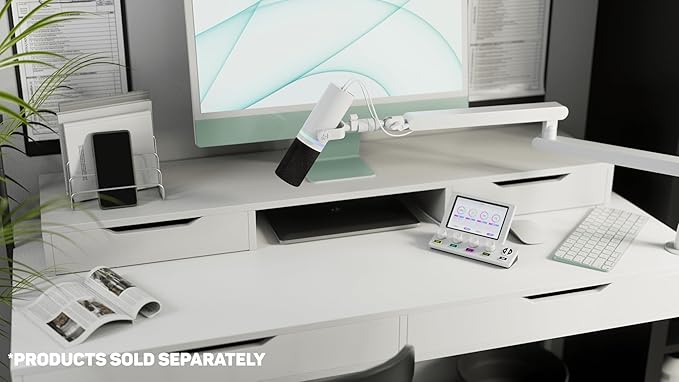 BEACN Mic Stand - Studio-Quality Low Profile Adjustable Microphone Arm with 360° Rotation, Cable Management, Easy Clamp, Universal Fit For Streaming, Podcasting, Gaming (White)