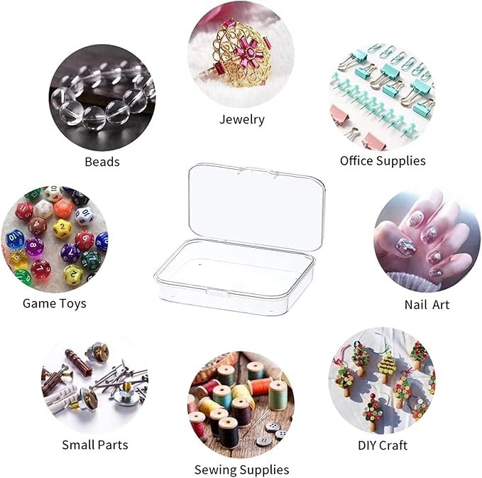 6 Pcs Mini Plastic Storage Containers Box with Lid, 3.5x2.4 Inches Clear Rectangle Box for Collecting Small Items, Beads, Game Pieces, Business Cards, Crafts Accessories