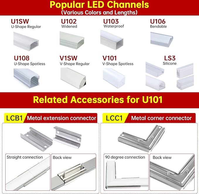 Muzata 6Pack 3.3FT/1M Deeper Spotless LED Channel System with Milky White Frosted Diffuser Black Deep Aluminum LED Diffuser Channel U101 BW 1M