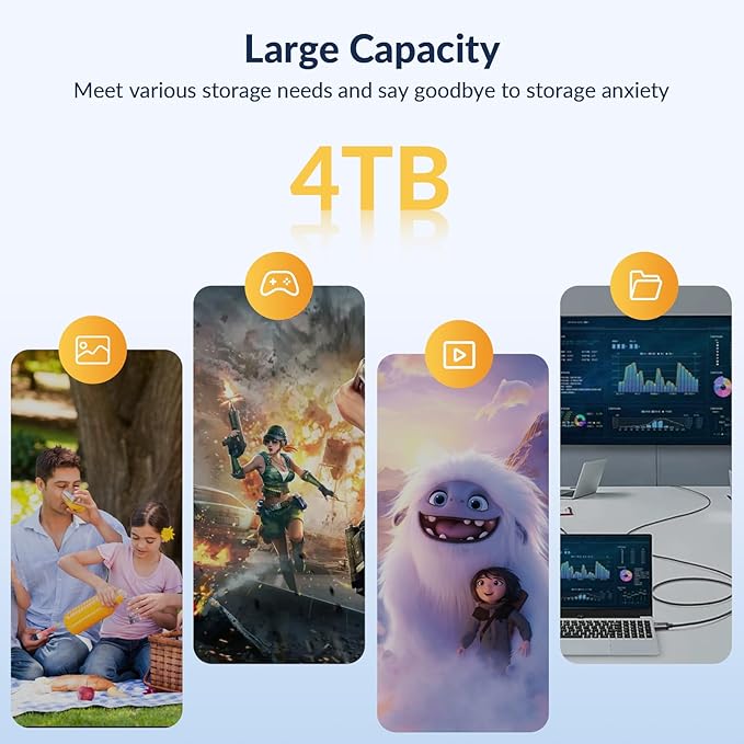 iDsonix 4TB External SSD - USB 3.2 Gen 1 Read Speed up to 466MB/s Portable Solid State Drive for Backup Videos and Photos, Compatible with Mac, PC, Tablet, iPhone 15 - i5PLUS