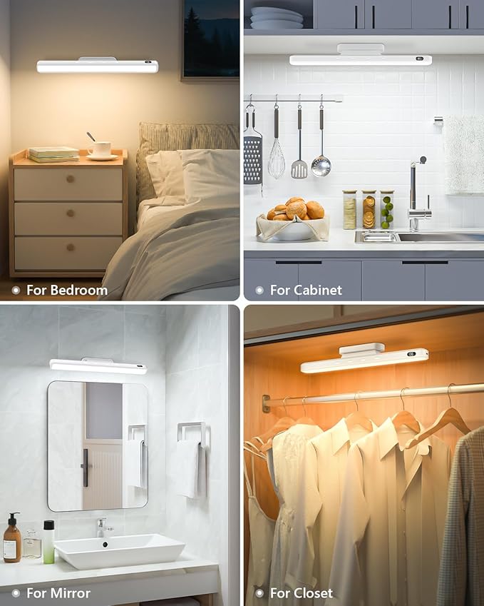 WILLED 3W Led Light Bar with Remote Control, Eye-Friendly Vanity Lights, 3 Color Temperatures Mirror Lights, Button Control Magnetic Light Bar Stick on Wall, Under Cabinet, Closet, Bathroom and Desk