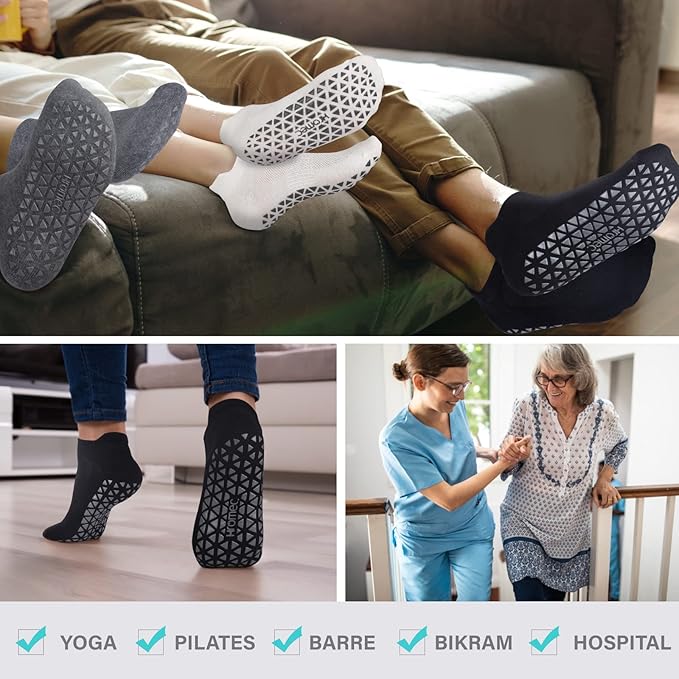 Non Slip Yoga Socks with Grips for Pilates, Ballet, Barre, Barefoot, Hospital Anti Skid Socks for Women and Men