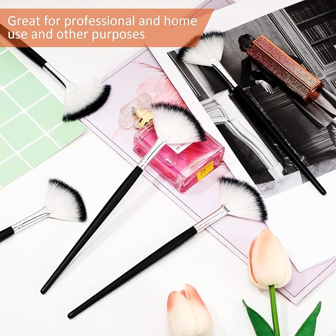 9 Pieces Facial Fan Mask Brushes, Soft Facial Applicator Brushes Tools for Peel Glycolic Makeup for Mud Cream(Black and Silver)