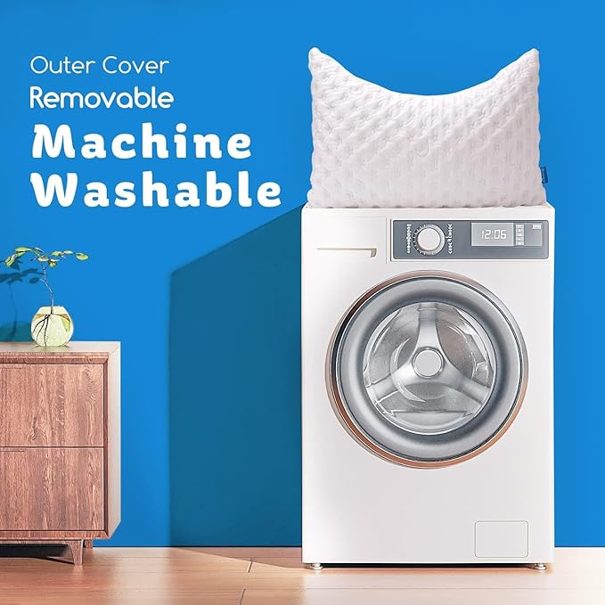 Cooling Side Sleeper Pillow for Neck and Shoulder Pain, Luxury Shredded Memory Foam Curved Bed Pillows for Sleeping Set of 1- Adjustable Queen Size- Washable Cover Crescent White&Extra Grey Pillowcase