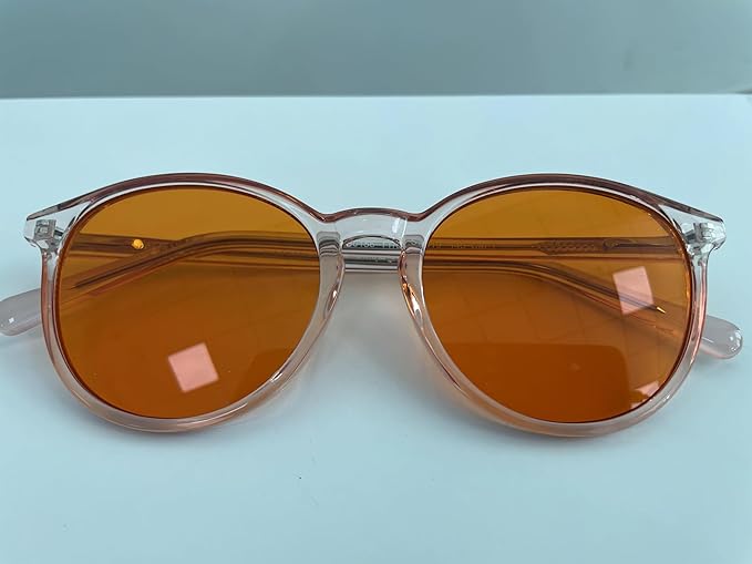 Bloomoak 99% Orange Blue Light Blocking Glasses,Retro Trendy Round Style,Relieve Eye Fatigue,Improve Sleep For Screens/Games