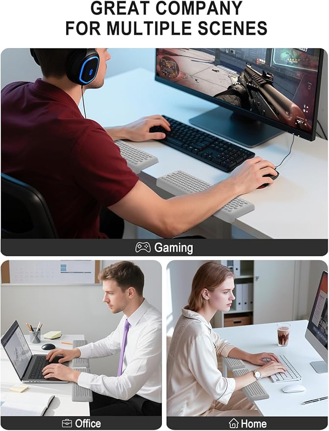 Hsurbtra L-Shaped Desk Elbow Pad, 2-Piece Soft Memory Foam Elbow Support Padding with Non-Slip Rubber Base, Ergonomic Desk Edge Cushion Wrist Rest for Office, Home, Work, Gaming, Gray