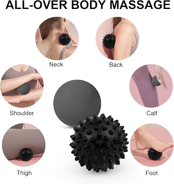 Massage Lacrosse Ball, Spiky Massage Ball, for Deep Tissue, Trigger Point and Myofascial Release, Muscle Knots, and Yoga Therapy (Black-Grey)