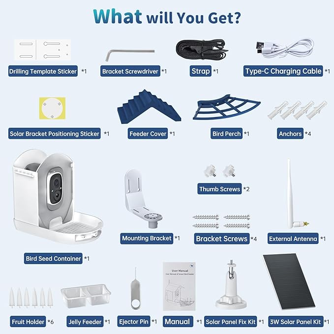 Smart Bird Feeder with Camera Solar Powered & AI Bi rd Identification, 2.4Ghz WiFi Bird feeders for Outdoors, 2K Live Video, Nstant Arrival Alerts - Best Gifts for Bi rd Lovers(Indigo Blue)