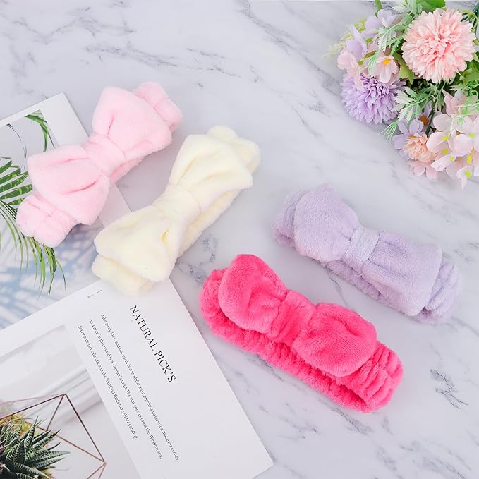 Ondder Spa Terry Cloth Skincare Headbands for Women - 8 Pcs Cute Bow Hair Bands for Makeup, Face Wash and Skin Care