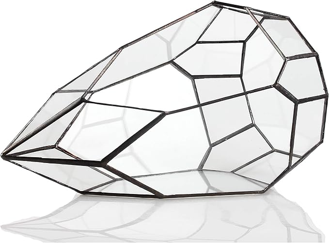 NCYP Modern Tabletop Black Glass Geometric Terrarium Container - Balcony Planter DIY Display Flower Pot for Succulent Fern - Miniature Botanical Fairy Garden, Large (No Plants, No Door)