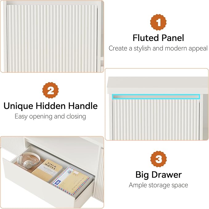 Garvee 63in TV Stand for 60/65/70 Inch TV, Fluted Entertainment Center with Storage Drawer and Open Shelves, Modern TV Console Media Cabinet for Living Room, Bedroom, White