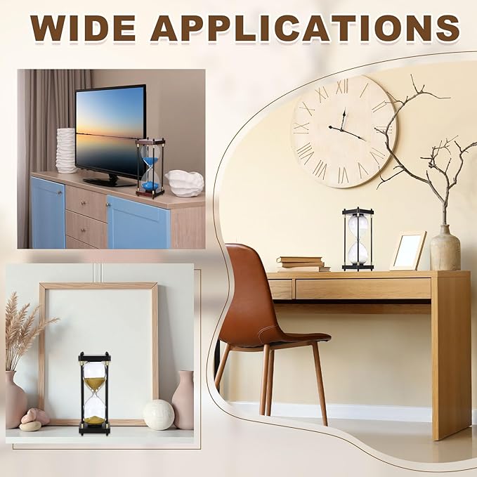 PATIKIL Large Decorative Sand Timer, 30 Minutes Wood Hour Glass Timer Modern Wooden Hour Glass for Cooking Game Office Classroom Kitchen Home, Black(Style 2)