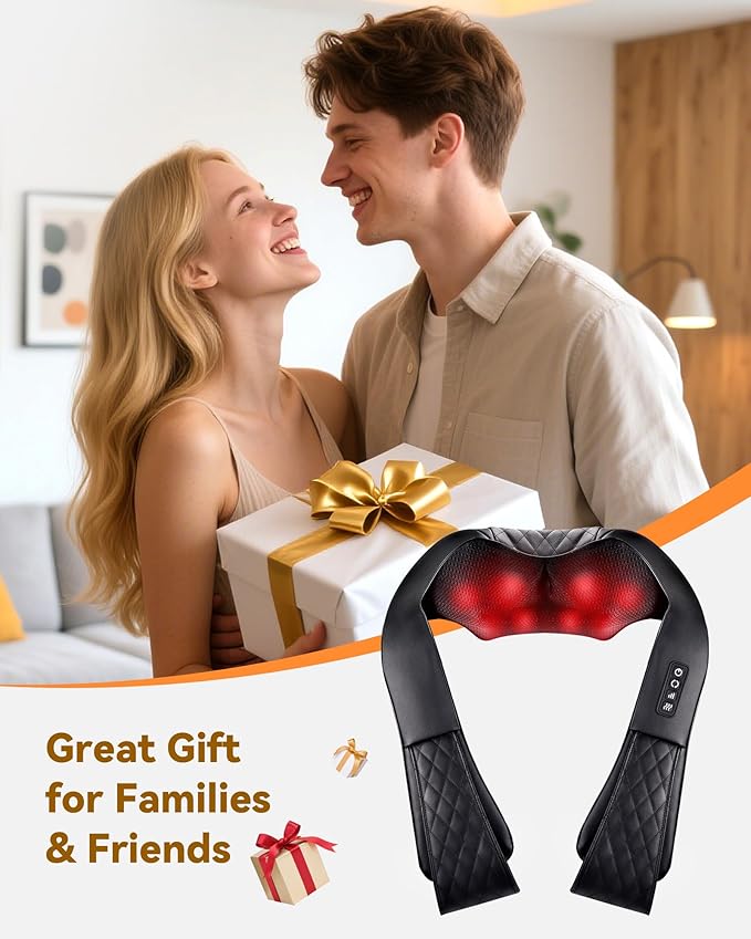 Shiatsu Neck and Back Massager, Corded Electric Neck Massager with Heat for Pain Relief Deep Tissue 4D Kneading Shoulder Massager Pillow for Whole Body Relaxation, Gifts for Mom Dad Women Men