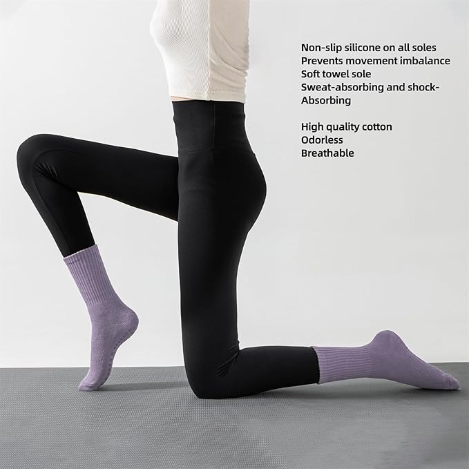 Flydo Pilates Grippy Socks with Grips for Women Yoga Non Slip Long Socks for Pure Barre, Ballet,Dance Workout 2-5 Pack