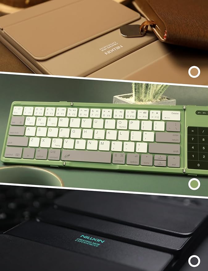 Nillkin Foldable Keyboard with Touchpad, Bluetooth Keyboard with Number Pad, Full Size Keys, Large Trackpad Small Travel Portable Keyboards for iPad Laptop PC Tablets -Black